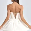 Mirabelle Bandeau Floral-Appliqué Corset Mini Dress in Ivory