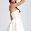 Mirabelle Bandeau Floral-Appliqué Corset Mini Dress in Ivory