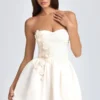 Mirabelle Bandeau Floral-Appliqué Corset Mini Dress in Ivory