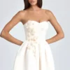 Mirabelle Bandeau Floral-Appliqué Corset Mini Dress in Ivory
