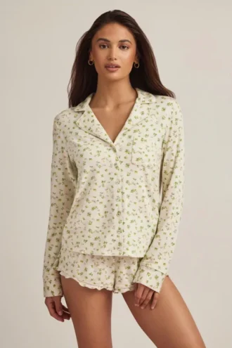 Mirae Modal Long-Sleeve Pyjama Top in Lemon Print