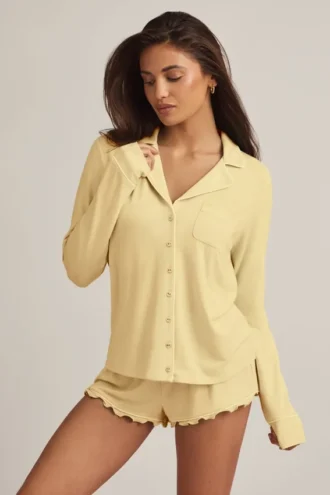 Mirae Modal Long-Sleeve Pyjama Top in Pastel Yellow