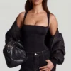 Mirandria Soft Jersey Square-Neck Ruched Top in Black