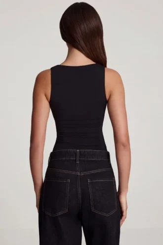 Mirandria Soft Jersey Square-Neck Ruched Top in Black