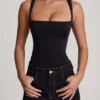 Mirandria Soft Jersey Square-Neck Ruched Top in Black