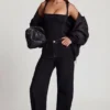 Mirandria Soft Jersey Square-Neck Ruched Top in Black