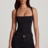 Mirandria Soft Jersey Square-Neck Ruched Top in Black
