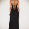 Miravie Embellished Cowl-Neck Ruffled Gown Dress in Black