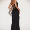 Miravie Embellished Cowl-Neck Ruffled Gown Dress in Black