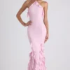 Mireya Ruffle-Trim Halterneck Gown in Soft Pink