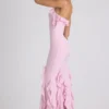 Mireya Ruffle-Trim Halterneck Gown in Soft Pink