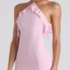 Mireya Ruffle-Trim Halterneck Gown in Soft Pink