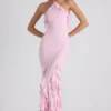 Mireya Ruffle-Trim Halterneck Gown in Soft Pink