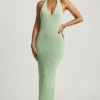 Mirri Bouclé Halterneck Maxi Dress in Mint
