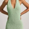 Mirri Bouclé Halterneck Maxi Dress in Mint