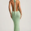 Mirri Bouclé Halterneck Maxi Dress in Mint