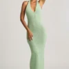 Mirri Bouclé Halterneck Maxi Dress in Mint