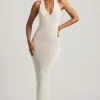 Mirri Bouclé Halterneck Maxi Dress in White