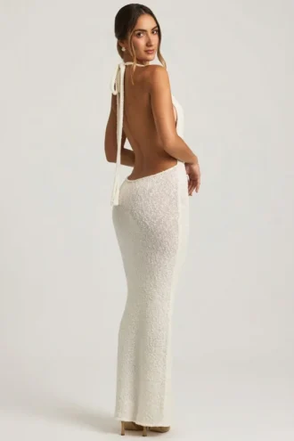 Mirri Bouclé Halterneck Maxi Dress in White