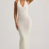 Mirri Bouclé Halterneck Maxi Dress in White