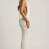 Mirri Bouclé Halterneck Maxi Dress in White