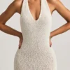 Mirri Bouclé Halterneck Maxi Dress in White