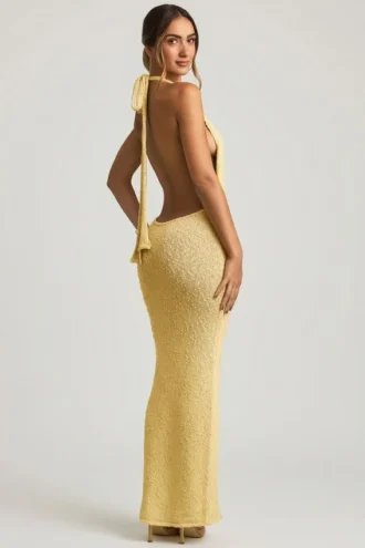 Mirri Bouclé Halterneck Maxi Dress in Yellow