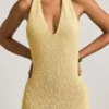 Mirri Bouclé Halterneck Maxi Dress in Yellow