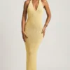 Mirri Bouclé Halterneck Maxi Dress in Yellow
