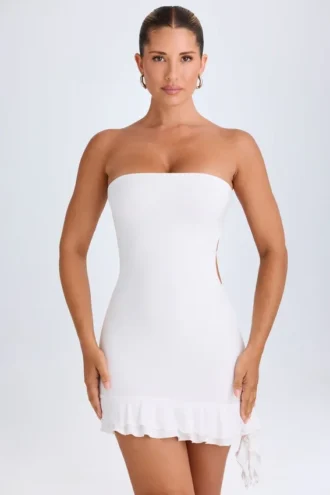 Misa Ruffle-Trim Cut-Out Bandeau Mini Dress in White