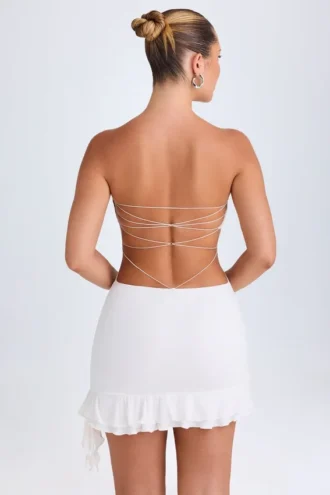 Misa Ruffle-Trim Cut-Out Bandeau Mini Dress in White
