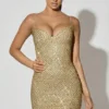 Mischa Embellished Sweetheart-Neck Mini Dress in Gold