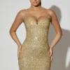 Mischa Embellished Sweetheart-Neck Mini Dress in Gold