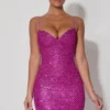 Mischa Embellished Sweetheart-Neck Mini Dress in Magenta