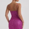 Mischa Embellished Sweetheart-Neck Mini Dress in Magenta