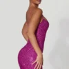 Mischa Embellished Sweetheart-Neck Mini Dress in Magenta
