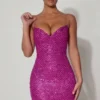 Mischa Embellished Sweetheart-Neck Mini Dress in Magenta