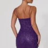Mischa Embellished Sweetheart-Neck Mini Dress in Purple