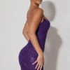 Mischa Embellished Sweetheart-Neck Mini Dress in Purple