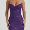 Mischa Embellished Sweetheart-Neck Mini Dress in Purple