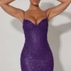 Mischa Embellished Sweetheart-Neck Mini Dress in Purple