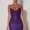 Mischa Embellished Sweetheart-Neck Mini Dress in Purple
