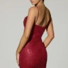 Mischa Embellished Sweetheart-Neck Mini Dress in Red