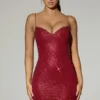 Mischa Embellished Sweetheart-Neck Mini Dress in Red