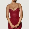 Mischa Embellished Sweetheart-Neck Mini Dress in Red