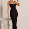 Monte Carlo Embellished Cowl Neck Maxi Dress in Black