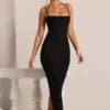 Monte Carlo Embellished Cowl Neck Maxi Dress in Black