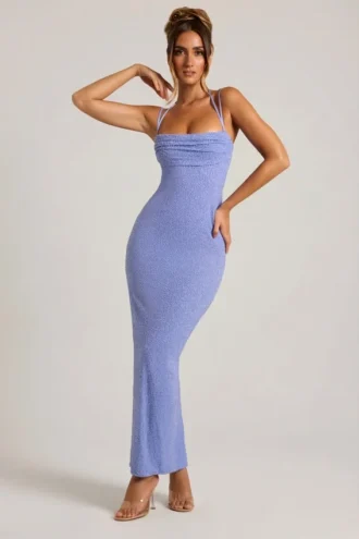 Monte Carlo Embellished Cowl Neck Maxi Dress in Powder Blue