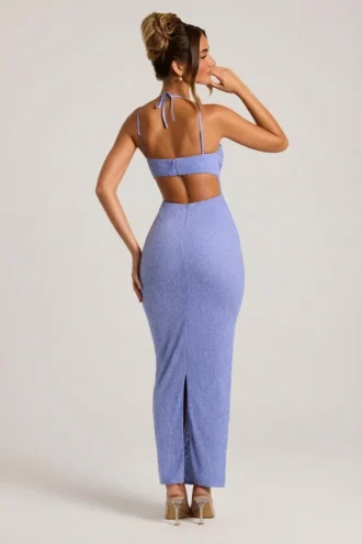 Monte Carlo Embellished Cowl Neck Maxi Dress in Powder Blue