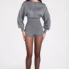 Moya Fine-Knit Long-Sleeve Romper in Grey